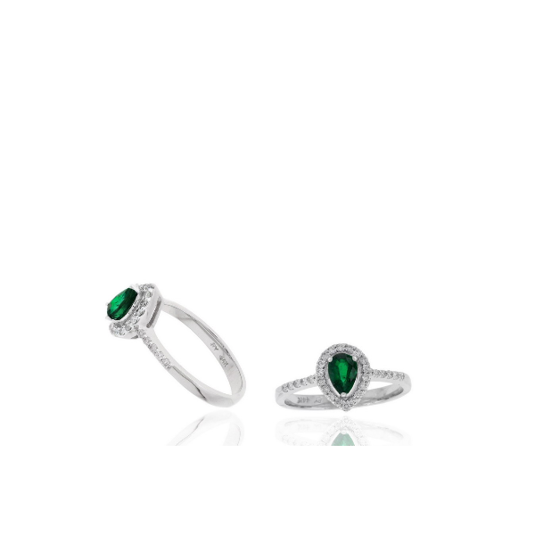 14K White Gold Diamond and Emerald Halo Ring Baxter's Fine Jewelry Warwick, RI