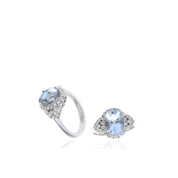 14K White Gold Diamond and Aquamarine Ring Baxter's Fine Jewelry Warwick, RI