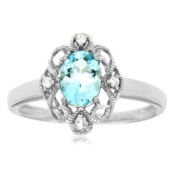 Diamond and Aquamarine Halo Ring Baxter's Fine Jewelry Warwick, RI