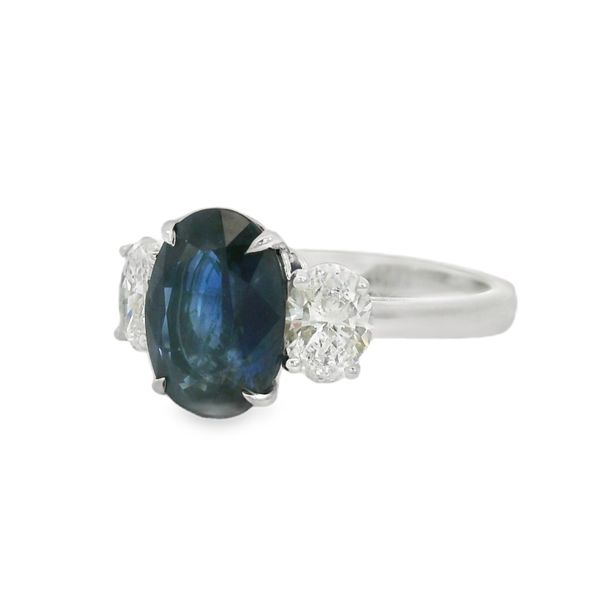 Blue Sapphire and Diamond Three Stone Ring Image 2 Baxter's Fine Jewelry Warwick, RI