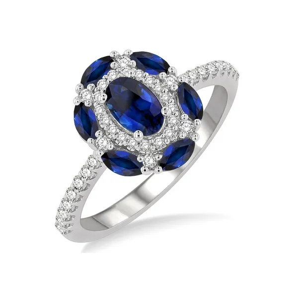 Blue Sapphire and Diamond Fancy Halo Ring