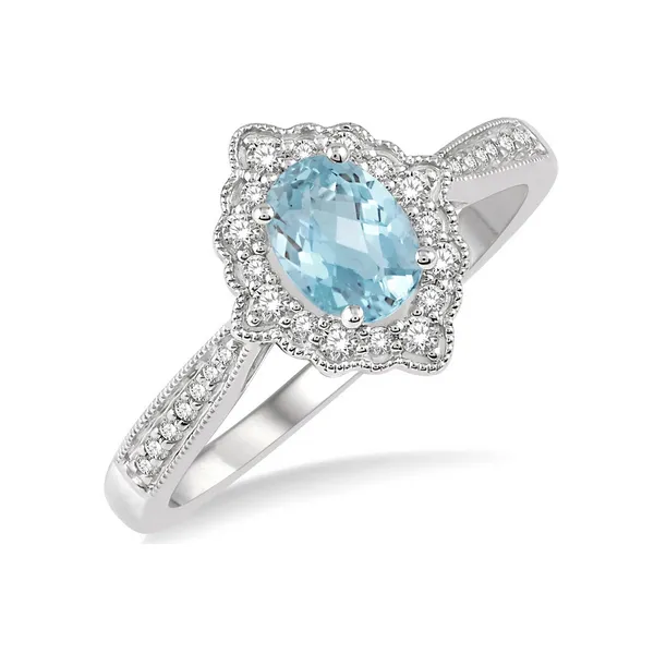 Aquamarine and Diamond Beaded Halo Ring