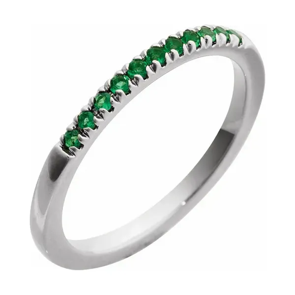 14K White Natural Emerald Stackable Ring