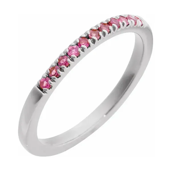 14K White Natural Pink Tourmaline Stackable Ring