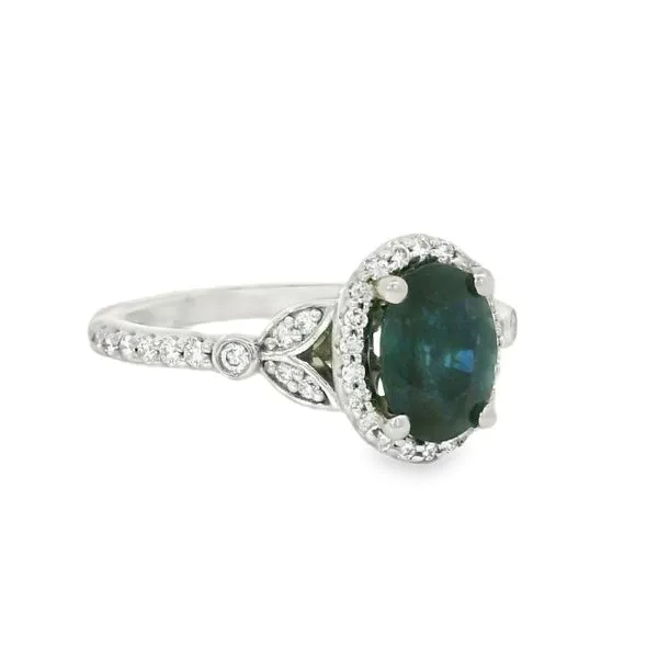 Blue Sapphire and Diamond Halo Ring