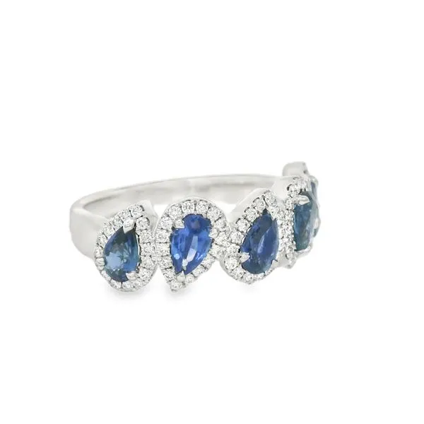 Blue Sapphire and Diamond Halo Band Image 2 Baxter's Fine Jewelry Warwick, RI