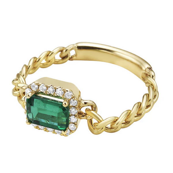 Emerald and Diamond Chain Ring Image 2 Baxter's Fine Jewelry Warwick, RI