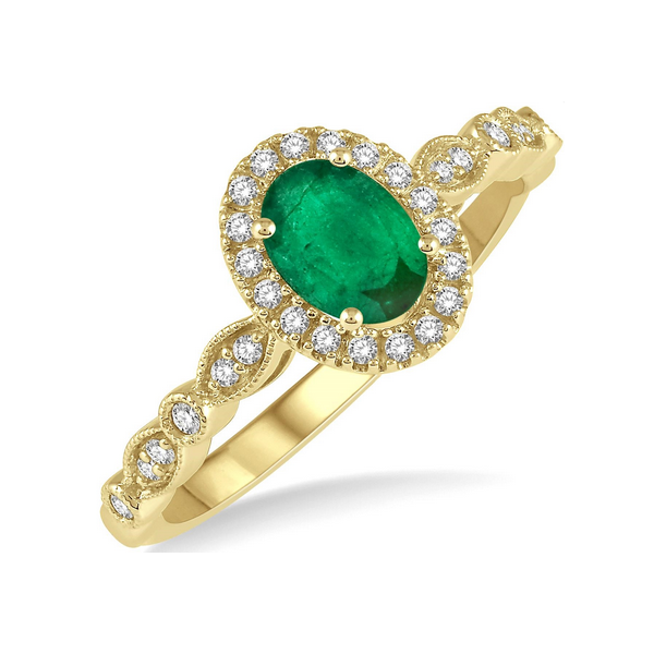 Emerald and Diamond Halo Ring Baxter's Fine Jewelry Warwick, RI