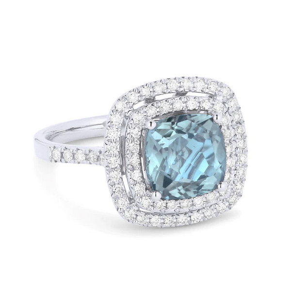 Blue Topaz and Diamond Double Halo Ring Baxter's Fine Jewelry Warwick, RI