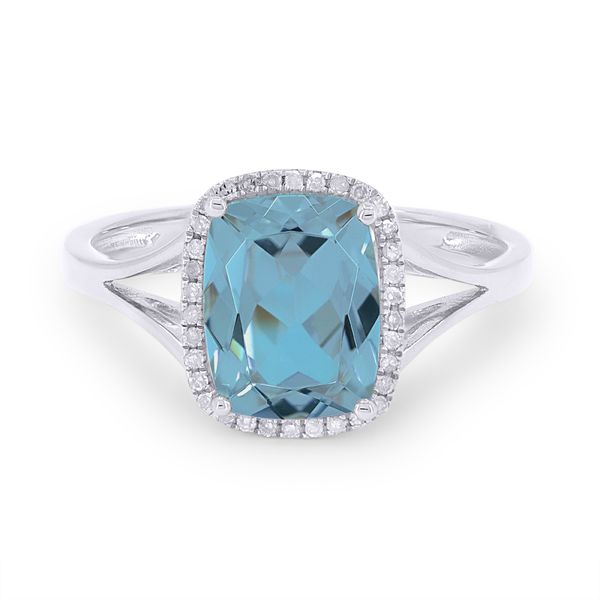 Swiss Blue Topaz and Diamond Halo Ring Baxter's Fine Jewelry Warwick, RI