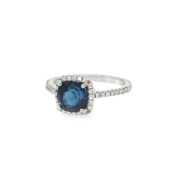 Blue Sapphire and Diamond Halo Ring Image 2 Baxter's Fine Jewelry Warwick, RI