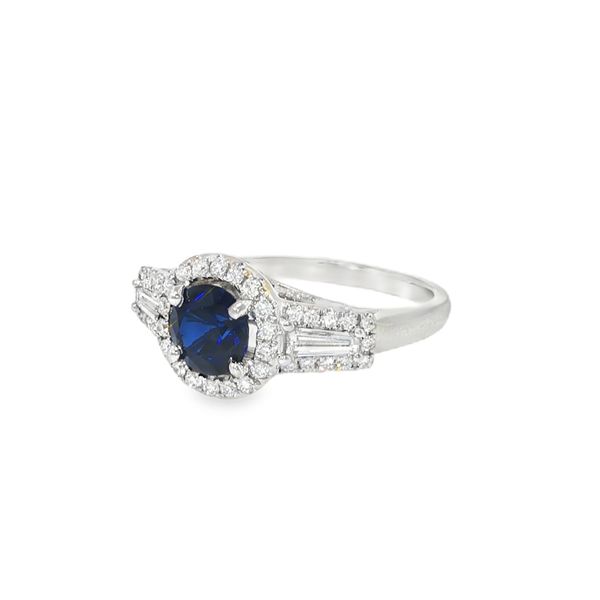 Blue Sapphire and Diamond Halo Ring Image 2 Baxter's Fine Jewelry Warwick, RI