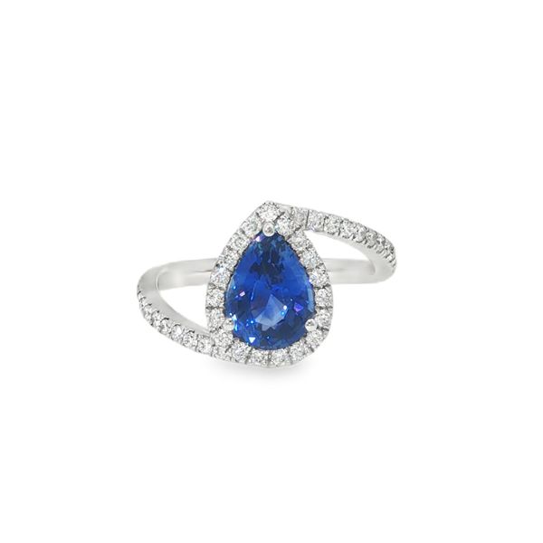 Blue Sapphire and Diamond Halo Ring Baxter's Fine Jewelry Warwick, RI