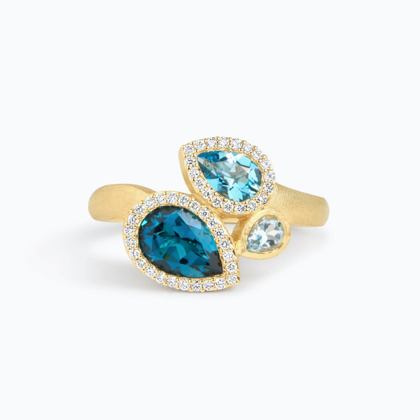 Blue Topaz & Diamond Pear Shape 3 Stone Ring Baxter's Fine Jewelry Warwick, RI