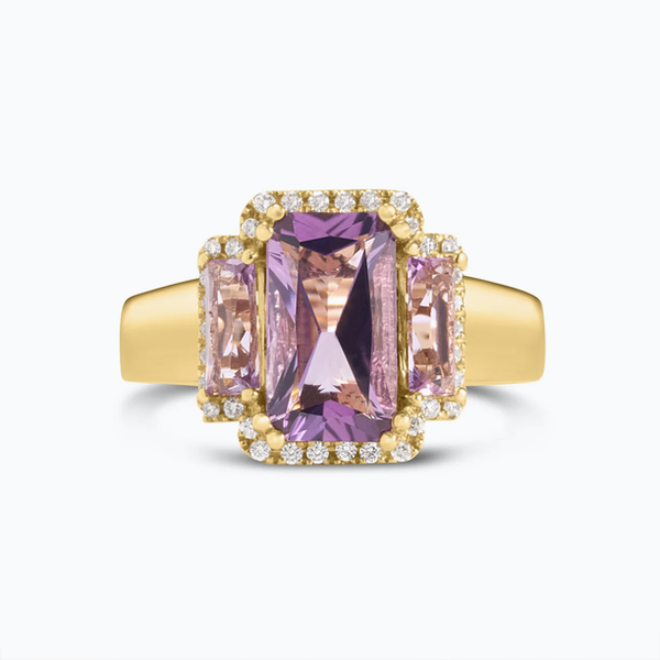 Amethyst & Diamond Elongated 3 Stone Ring Baxter's Fine Jewelry Warwick, RI