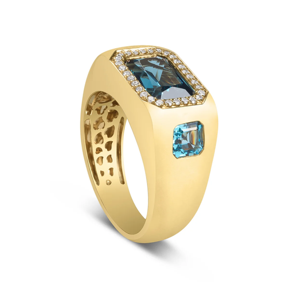 Blue Topaz & Diamond Signet Ring Image 2 Baxter's Fine Jewelry Warwick, RI
