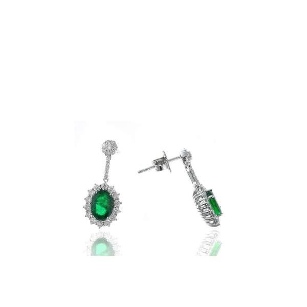 14k White Gold Diamond and Emerald Drop Earrings Baxter's Fine Jewelry Warwick, RI