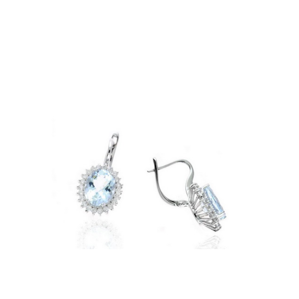 14k White Gold Diamond and Aquamarine Drop Earring's Baxter's Fine Jewelry Warwick, RI