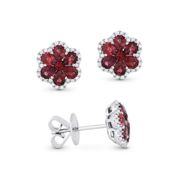 Diamond and Ruby Flower Stud Earrings Baxter's Fine Jewelry Warwick, RI