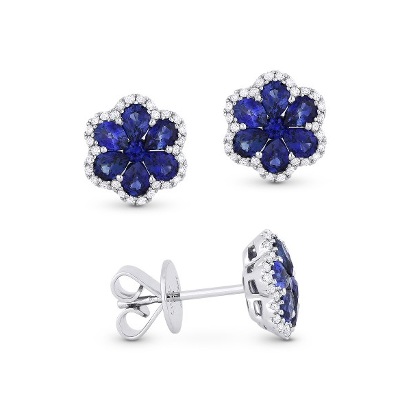 Diamond and Blue Sapphire Flower Stud Earrings Baxter's Fine Jewelry Warwick, RI