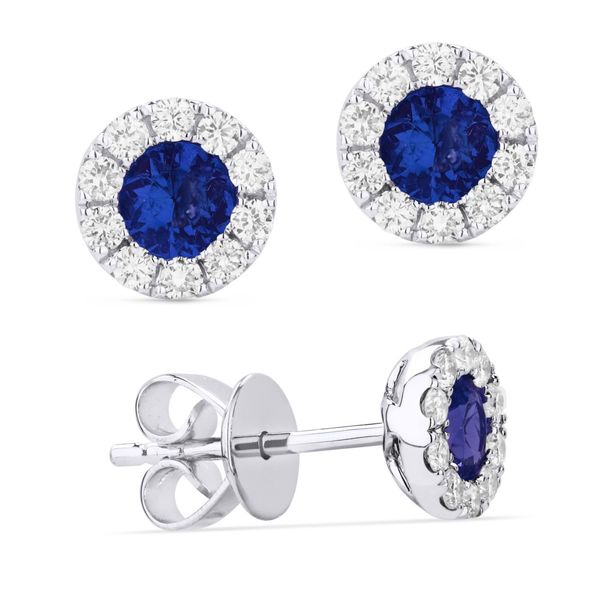 Blue Sapphire Diamond Halo Stud Earrings Baxter's Fine Jewelry Warwick, RI