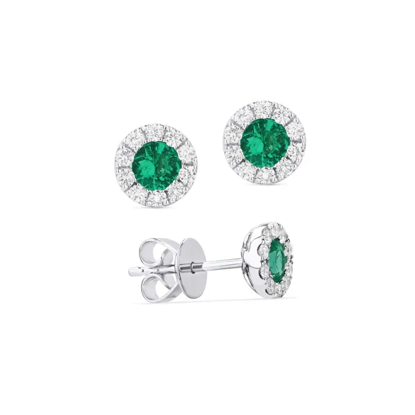 Emerald and Diamond Halo Stud Earrings Baxter's Fine Jewelry Warwick, RI