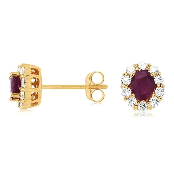 Ruby and Diamond Halo Stud Earrings Baxter's Fine Jewelry Warwick, RI