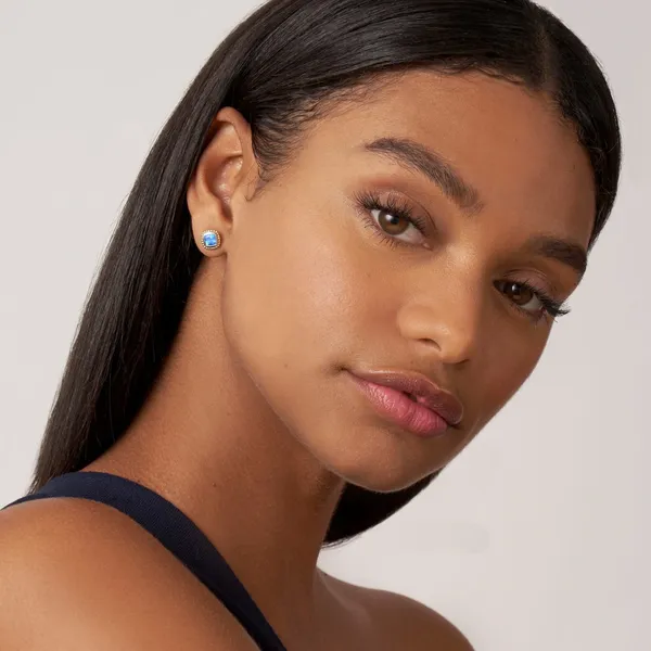 Swiss Blue Topaz Caviar Stud Earrings Image 3 Baxter's Fine Jewelry Warwick, RI