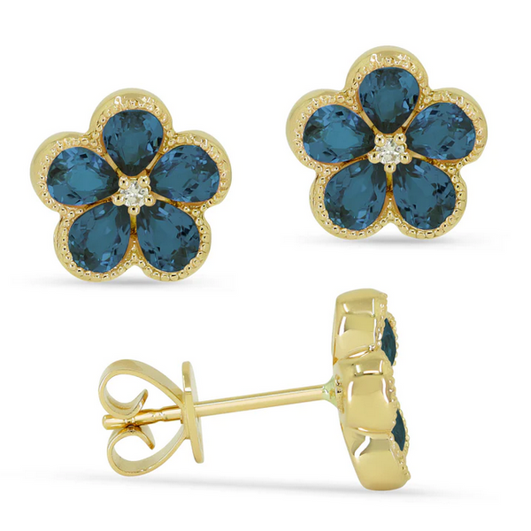London Blue Topaz Flower Stud Earrings Baxter's Fine Jewelry Warwick, RI