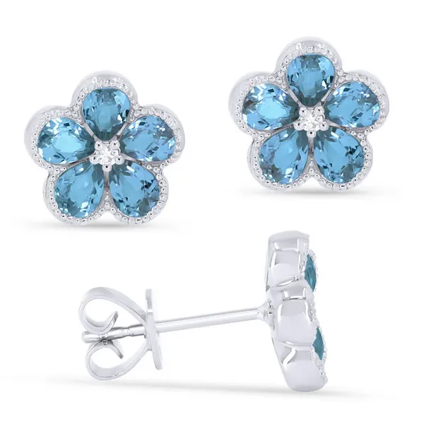 Swiss Blue Topaz Flower Stud Earrings Baxter's Fine Jewelry Warwick, RI