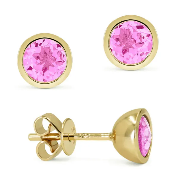 Created Pink Sapphire Bezel Stud Earrings Baxter's Fine Jewelry Warwick, RI