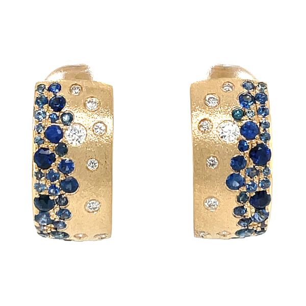 Blue Sapphire and Diamond Confetti Hoop Earrings Image 2 Baxter's Fine Jewelry Warwick, RI