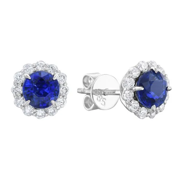 Blue Sapphire and Diamond Halo Stud Earrings Baxter's Fine Jewelry Warwick, RI