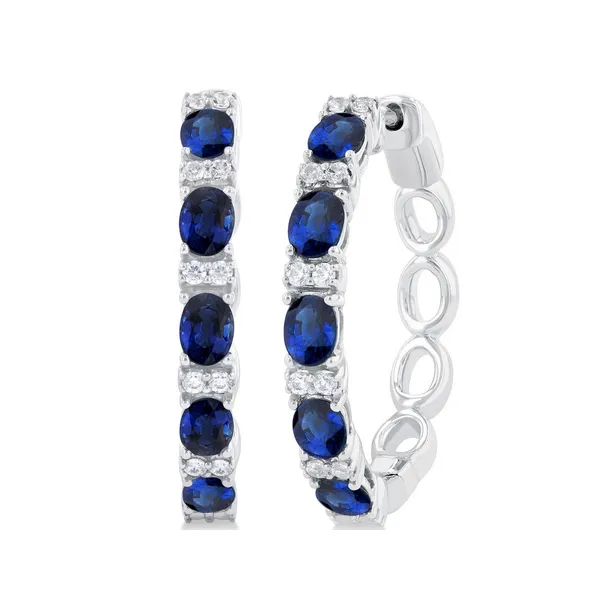 Blue Sapphire and Diamond Hoop Earrings