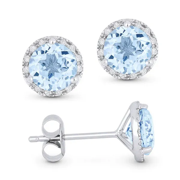 Aquamarine Halo Stud Earrings
