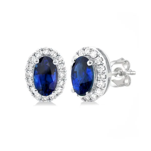 Oval Shape Blue Sapphire & Halo Diamond Earrings Baxter's Fine Jewelry Warwick, RI