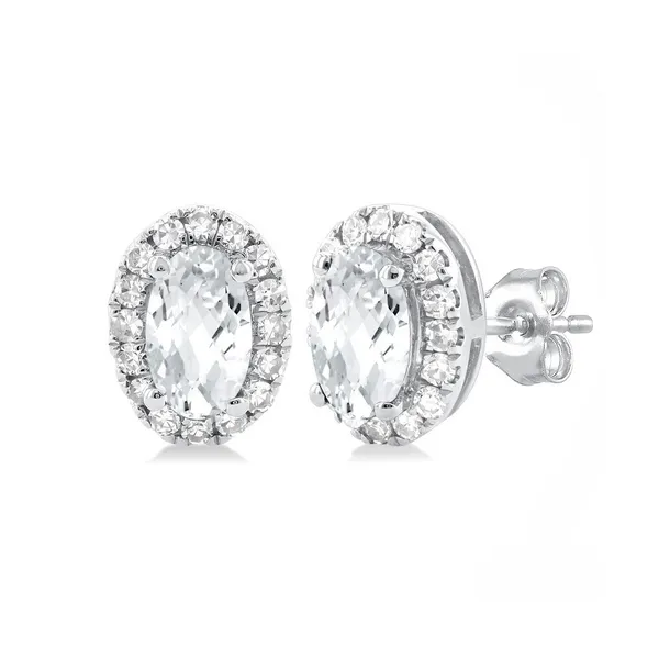 Oval Shape White Topaz & Halo Diamond Earrings Baxter's Fine Jewelry Warwick, RI