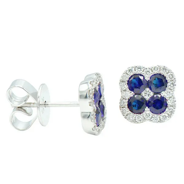 Blue Sapphire and Diamond Cluster Stud Earrings