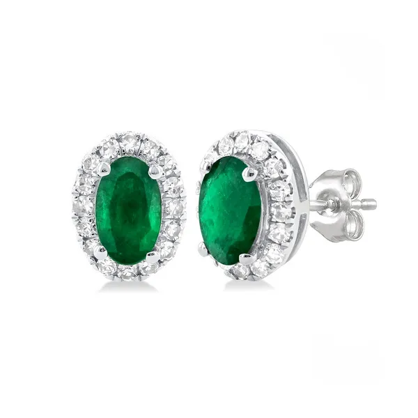 Oval Shape Emerald & Halo Diamond Earrings Baxter's Fine Jewelry Warwick, RI