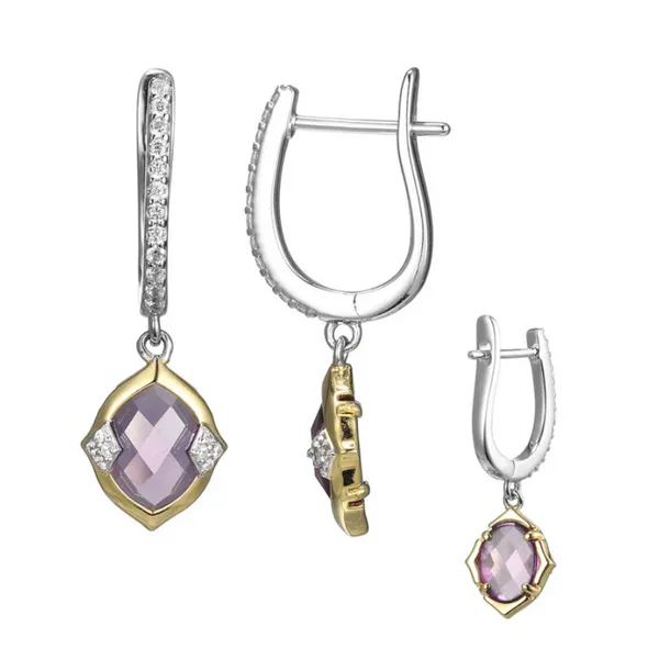 Sterling Silver Two Tone Amethyst CZ Drop Earrings Baxter's Fine Jewelry Warwick, RI