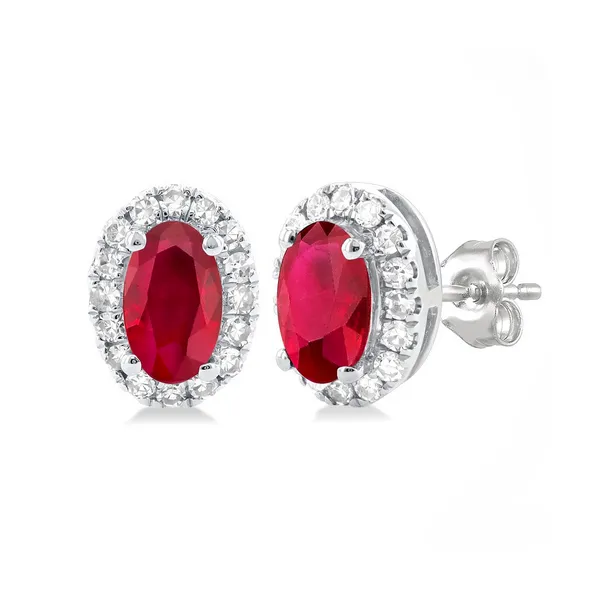 Oval Shape Ruby & Halo Diamond Earrings Baxter's Fine Jewelry Warwick, RI