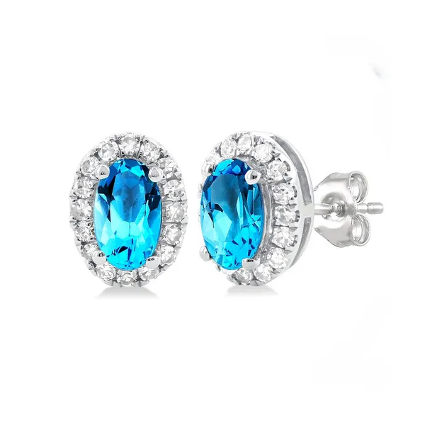 Oval Shape Blue Topaz & Halo Diamond Earrings Baxter's Fine Jewelry Warwick, RI