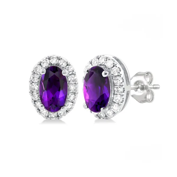 Oval Shape Amethyst & Halo Diamond Earrings Baxter's Fine Jewelry Warwick, RI