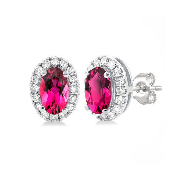Oval Shape Pink Tourmaline & Halo Diamond Earrings Baxter's Fine Jewelry Warwick, RI