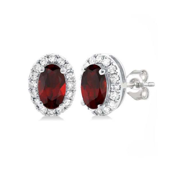 Oval Shape Garnet & Halo Diamond Earrings Baxter's Fine Jewelry Warwick, RI