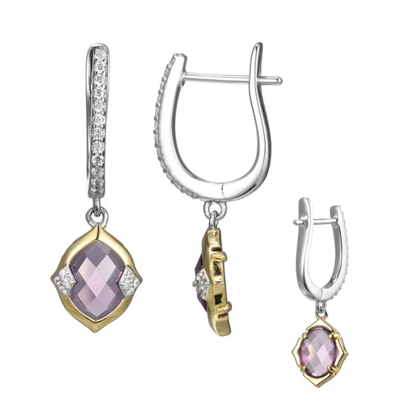 Sterling Silver Two Tone Amethyst CZ Drop Earrings Baxter's Fine Jewelry Warwick, RI
