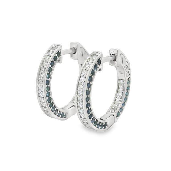 Three Sided Blue Sapphire and Diamond Hoops Image 2 Baxter's Fine Jewelry Warwick, RI