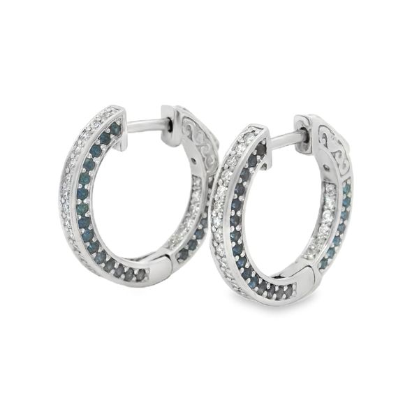 Three Sided Blue Sapphire and Diamond Hoops Image 3 Baxter's Fine Jewelry Warwick, RI