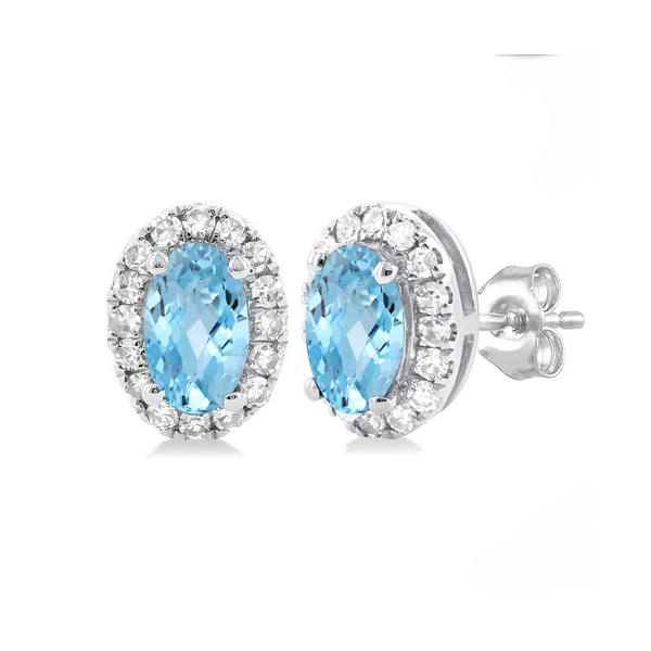 Oval Shape Aquamarine & Halo Diamond Earrings Baxter's Fine Jewelry Warwick, RI