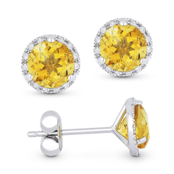 Citrine Stud Halo Earrings Baxter's Fine Jewelry Warwick, RI